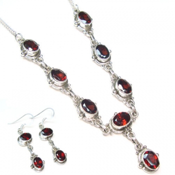 Pure silver red garnet necklace jewelry